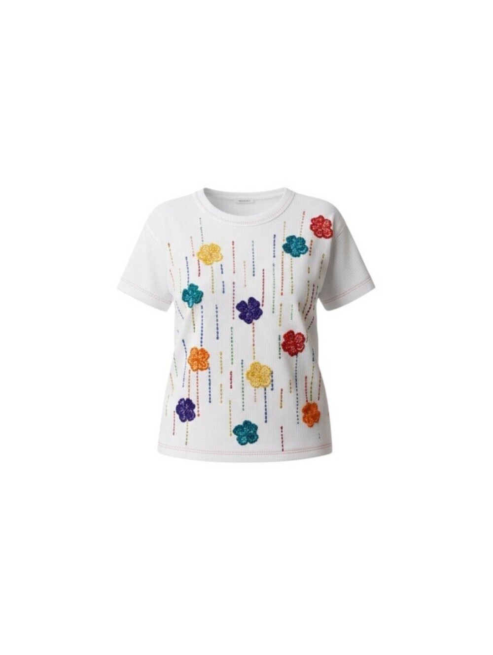 Vintage White Multicolor Floral Embellished T-Shirt